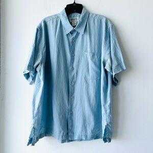 VTG Renato Collezione Button Down Shirt Blue Linen Short Sleeve Mens XL Preppy
